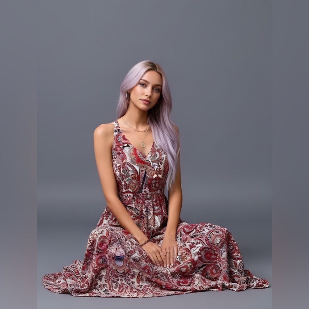 Paisley Print Ruffle Hem Dress - Picture 3 of 8